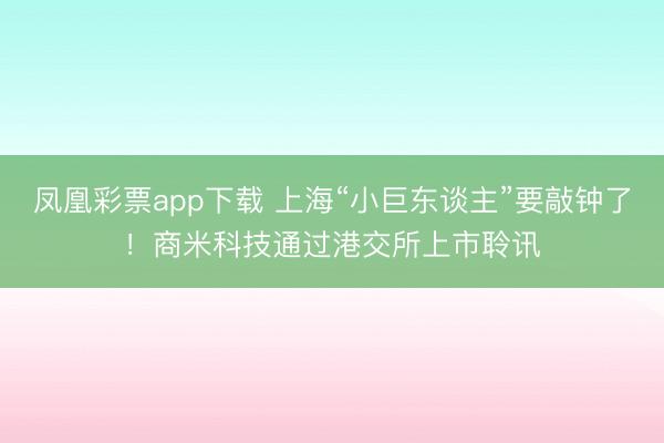 凤凰彩票app下载 上海“小巨东谈主”要敲钟了！商米科技通过港交所上市聆讯